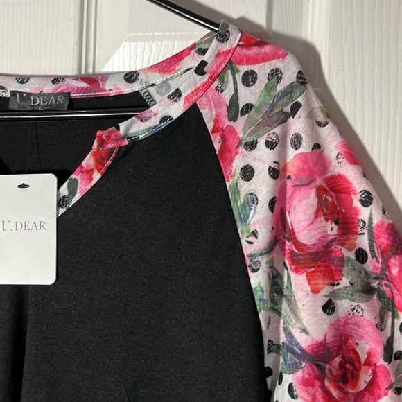 UDear tunic top NWT pull over black with rose polka dot pattern sleeves XL - Picture 5 of 12
